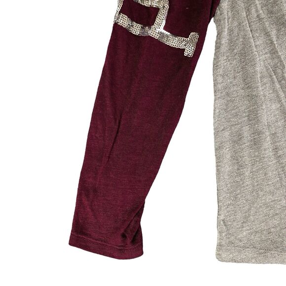 Pink Victoria's Secret Raglan T-shirt Women's Sz XS Color Maroon Silver Sequin - Picture 3 of 11